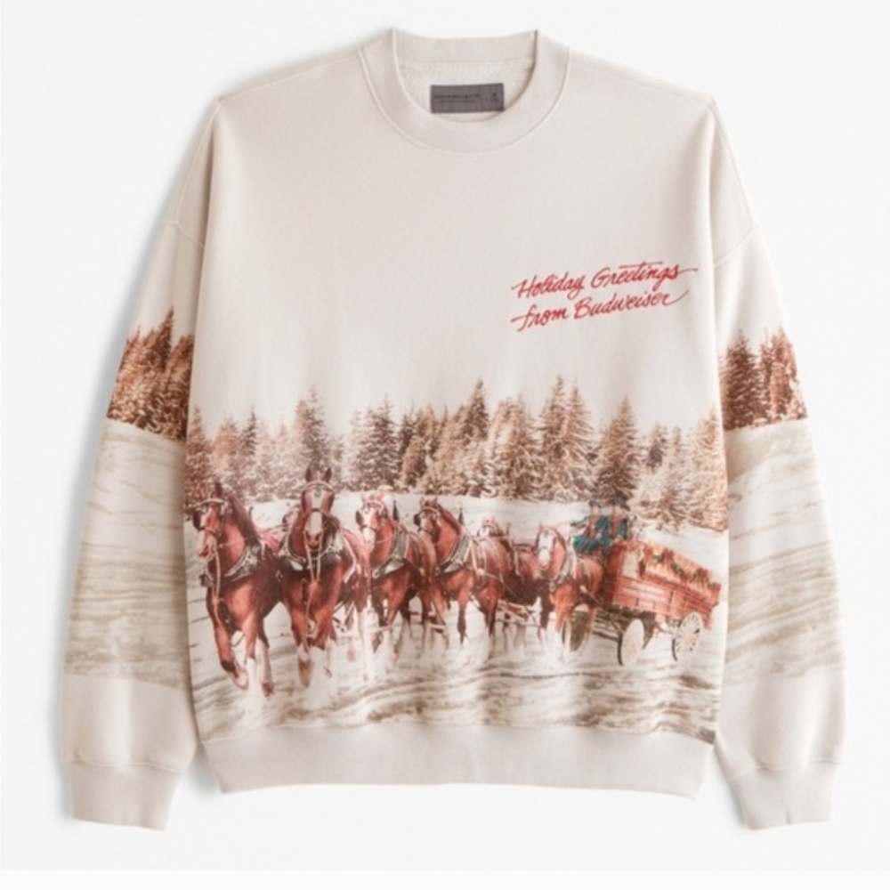 Abercrombie & Fitch Festive Horse-DrawnSweatshirt- Medium SOUGHT AFTER VIRAL